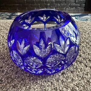 Royal Blue Cut Glass Vase